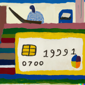 Una persona y una tarjeta de crédito en pintura acrílica